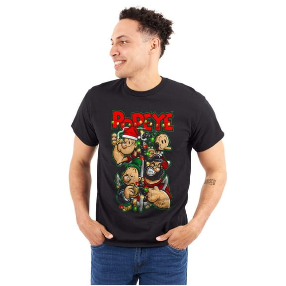 Popeye Christmas Lights Crew Cartoon Graphic T Shirt Men or Women Brisco Brands S