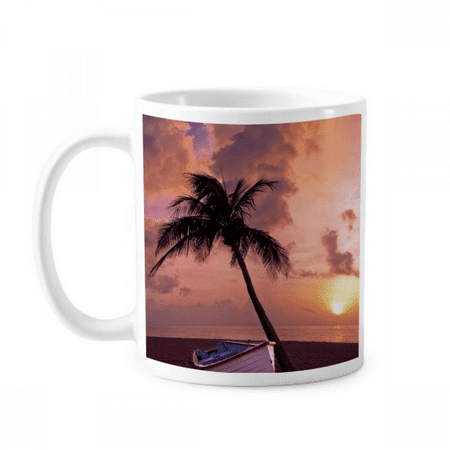 

Ocean Sand Beach Boat Tree Picture Mug Pottery Cerac Coffee Porcelain Cup Tableware