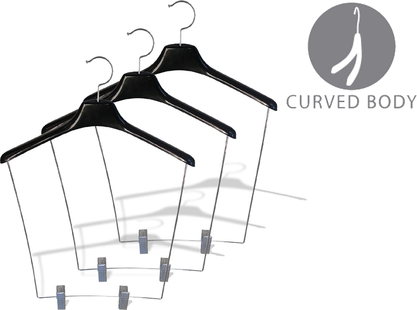 INTERNATIONAL HANGER Heavy-duty Black Plastic Contour Display Hanger with 12 inch Drop, 12 Pack
