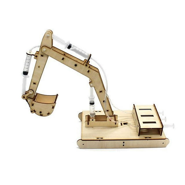 Greensen Manual DIY Model Toy Hydraulic Wooden Excavator Assembly Model Set Experiment Digger Mould, Wooden Excavator Toy,Excavator Assembly Model