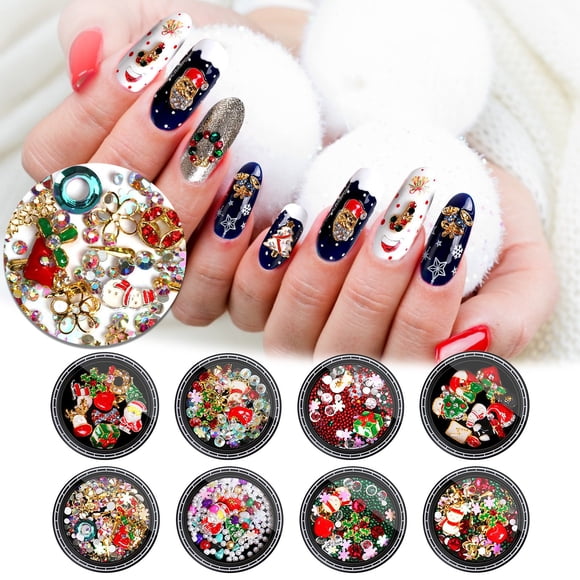 Fiudx Juego de Decoración de Uñas, Elegante Diseño de Copo de Nieve de Papá Noel, Diamantes de Imitación de Aleación Mixta, Decoración Versátil para Uñas, Hogar E Invitaciones, Ideal para Amantes de