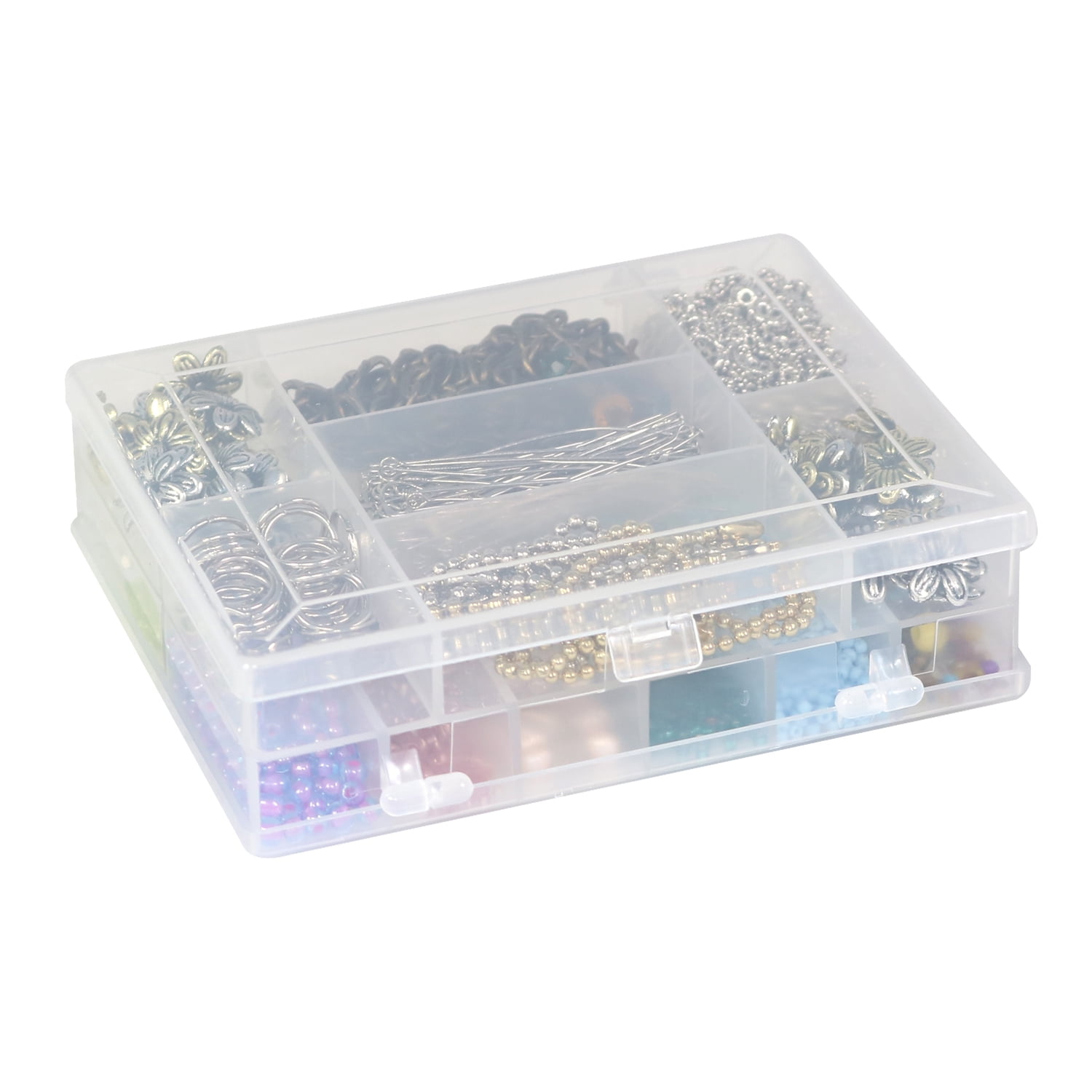Everything Mary Double Sided Compartment Plastic Bead Storage Box, Clear, (Single)