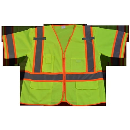 

LV3-CB1-4X-5X Safety Vest Ansi Class 3 Lime Solid Deluxe with Orange Contrast Binding 4X & 5X