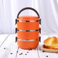 thumbnail image 4 of Fiambrera térmica de acero inoxidable de tres niveles con cierre hermético para almacenar alimentos (naranja), 4 of 7