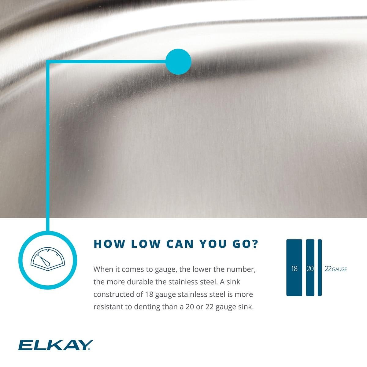 Elkay, ELUHAD191655 , 18 Gauge Stainless Steel 21.5" x 18.5" x 5.375" Single Bowl Undermount Kitchen Sink, Sinks