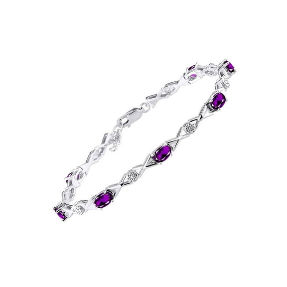 RYLOS Bracelets for Women 925 Sterling Silver XOXO Hugs & Kisses Bracelet Gemstone & Genuine Diamonds Adjustable to Fit 7"-8" Wrist, 10 - 6X4MM Amethyst Jewelry for Women Friendship