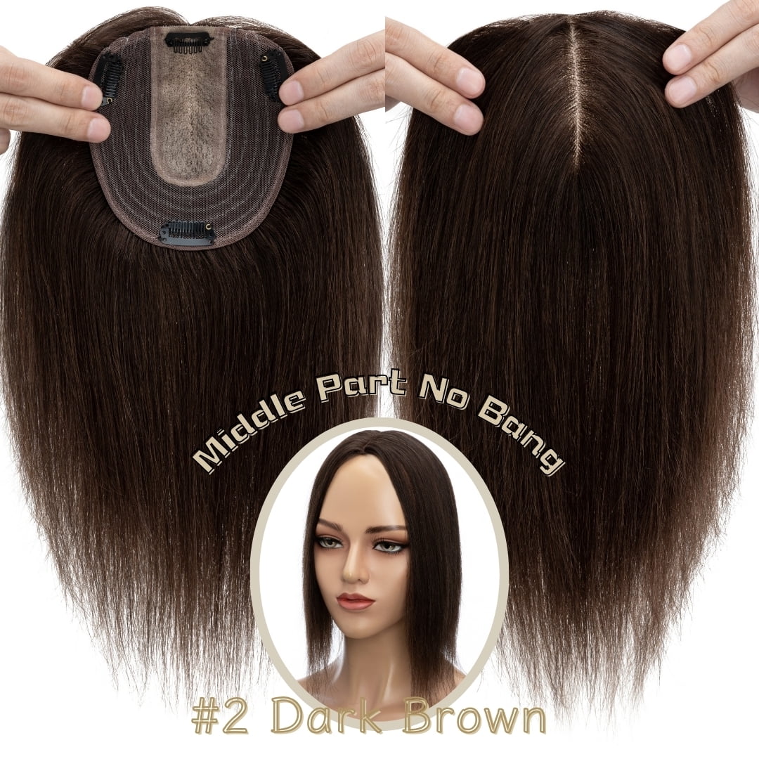 Clip In Hair Extensions 100% Remy Real Human Hair Piece Top Piece Toupee Woman's Topper For Thin Hair Hairpiece For Hair Loss Cover Russian Hair 6-18 inch Brown