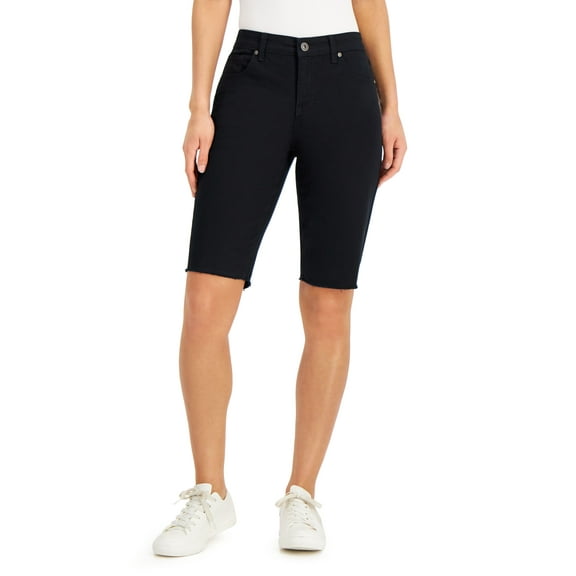 Style & Co Womens Curvy Raw Edge Bermuda Shorts Deep Black 12