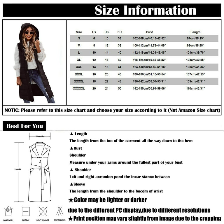TQWQT Women's Long Quilted Vest Hooded Maxi Length Sleeveless Puffer Vest  Padded Coat Winter Outerwear 