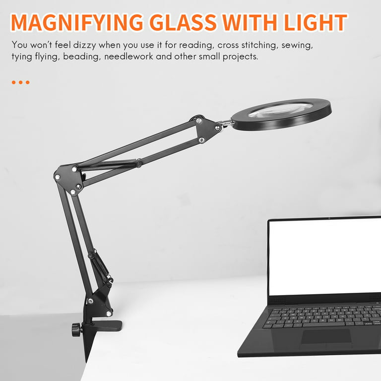 Weijiang LED Magnifying Lamp with Clamp, Magnifier Desk Lamp with 3 Colors Modes 10 Levels Dimmable Magnifying Lamp with Adjustable Swivel Arm for