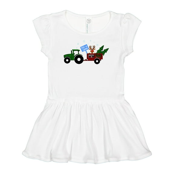 Inktastic Plaid Christmas Tractor With Cute Reindeer Girls Baby Dress