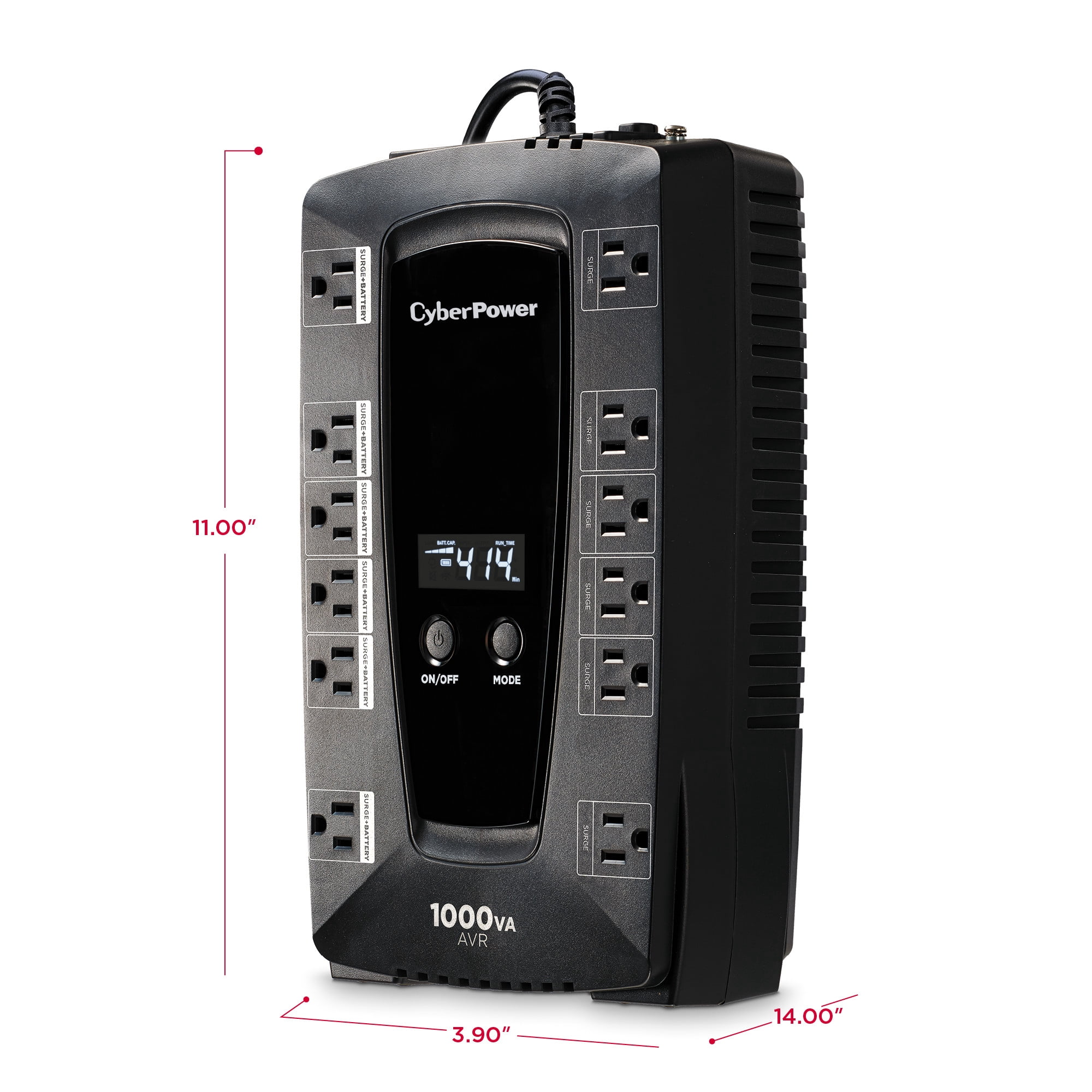 CyberPower LE1000DG Battery Backup UPS, 1000VA/530W, 120V, 12 Outlets, AVR, LCD Display, 5 ft, Black
