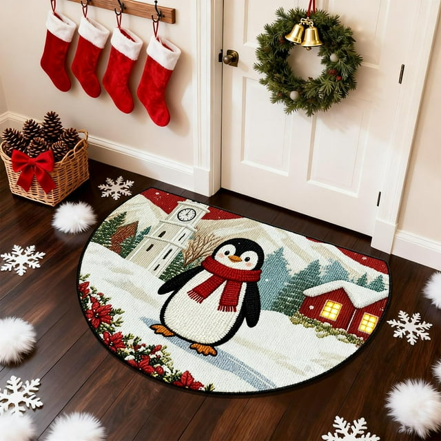 Todaioua Semicircle Christmas Doormat 40x60cm - Non-Slip Absorbent Kitchen Rug, Washable Polyester Holiday Floor Mat for Indoor Outdoor Entryway, Bathroom & Porch Decor