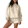 thumbnail image 3 of QATAINLAV Womens 2 Piece Outfits Long Sleeve Hoodie and High Waist Shorts with Pockets Sweatsuit Sets Fall Clothes, Beige, M,, 3 of 6