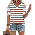 thumbnail image 5 of QQAMB Womens Tops Buttons Shirts V-Neck Strip Printed Spring Summer Outfits Plus Size Blouses Dressy Casual Tee Khaki 2XL, 5 of 6