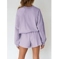 thumbnail image 4 of YOGAFOX Women's Fall Batwing Sleeve Top and Shorts 2 Piece Outfits Sweatsuit Lavender S, 4 of 5