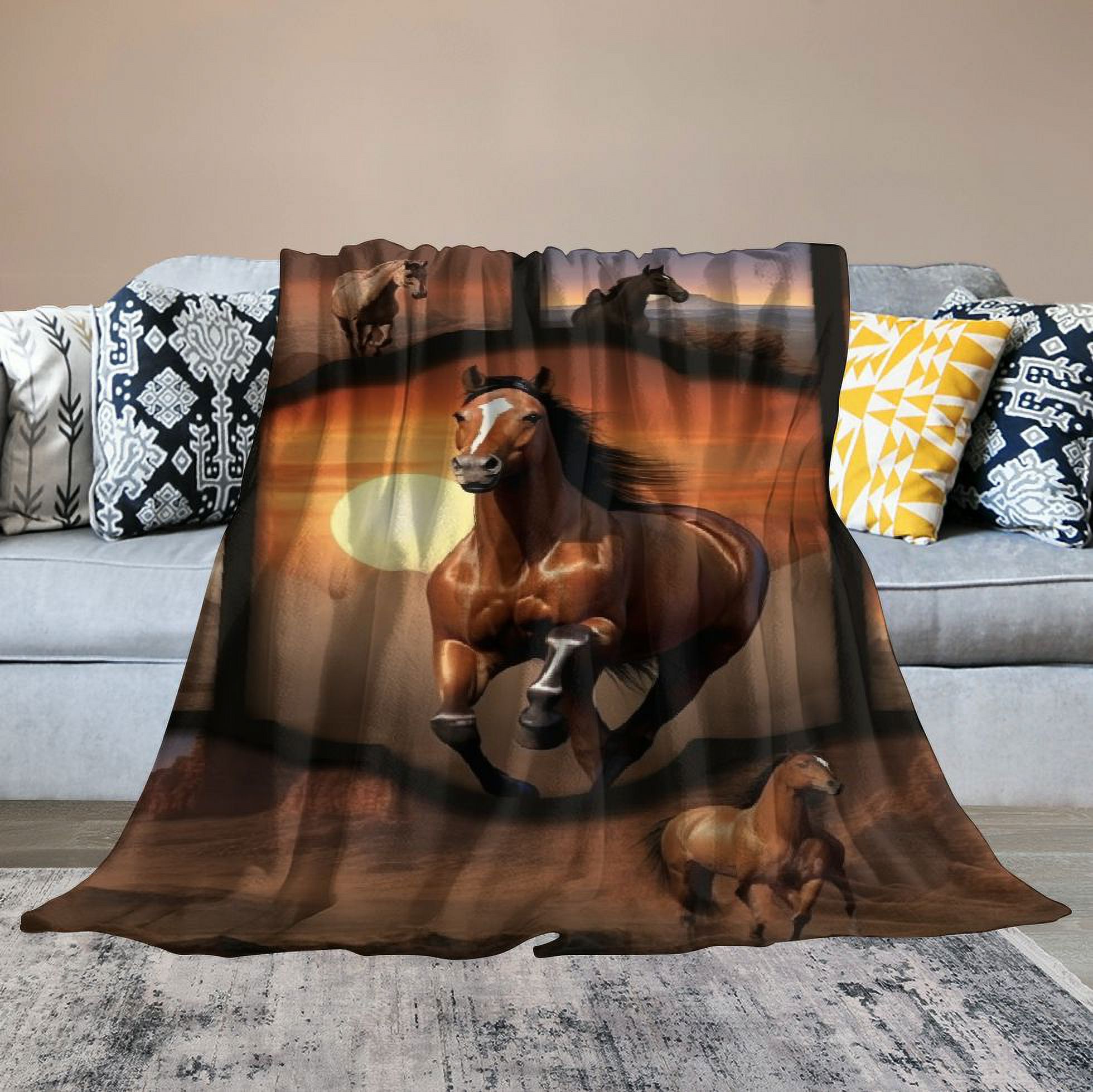 COMIO Horse Blanket Horse Gift for Horse Lover Horse Print Throw Blanket Horse Blanket for Girls Cozy Warm Comfy Fluffy Blanket for Bed Couch Living
