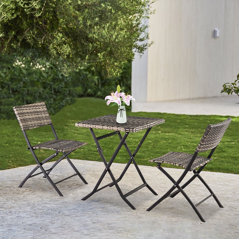 3 Piece Bistro Set Table Folding Chairs Garden Backyard Patio Outdoor Furniture 