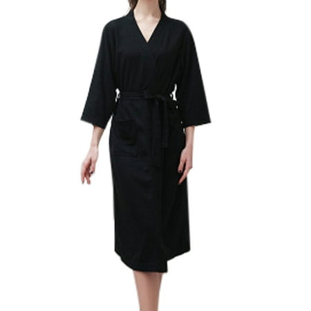 

Wrcnote Women Kimono Solid Color Nightgowns Soft Lounge Wear Waffle Robe V Neck Pajama Black M