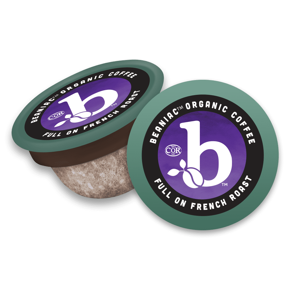 Beaniac Organic Full On French Roast Dark Roast Compostable K-Cup Coffee Pods, 30 Count