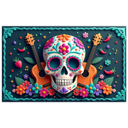 Colorful Skulls Day of the Dead Decorative Floral Festival Banner for Celebration Party Holiday