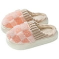 thumbnail image 5 of comerut 1 Pair Winter Cotton Slippers Thick Wear-resistant Sole Anti-skid Warm Cold Resistant Knitted Plush Color Matching Soft Homewear Slippers, 5 of 8