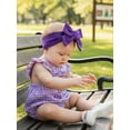 thumbnail image 3 of BemeyourBBs Newborn Baby Girls Mardi Gras Outfits They Found Me In A King Cake Carnival Summer Clothes Plaid Gingham Romper Cute Embroidery Ruffle Fly Sleeve Jumpsuit Headband, 3 of 9