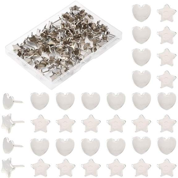 100Pcs 2 Styles Silver Push Pins Decorative Thumb Tacks Cute Iron Star Heart Decorative Pin Message Boards Signs Map Pushpins
