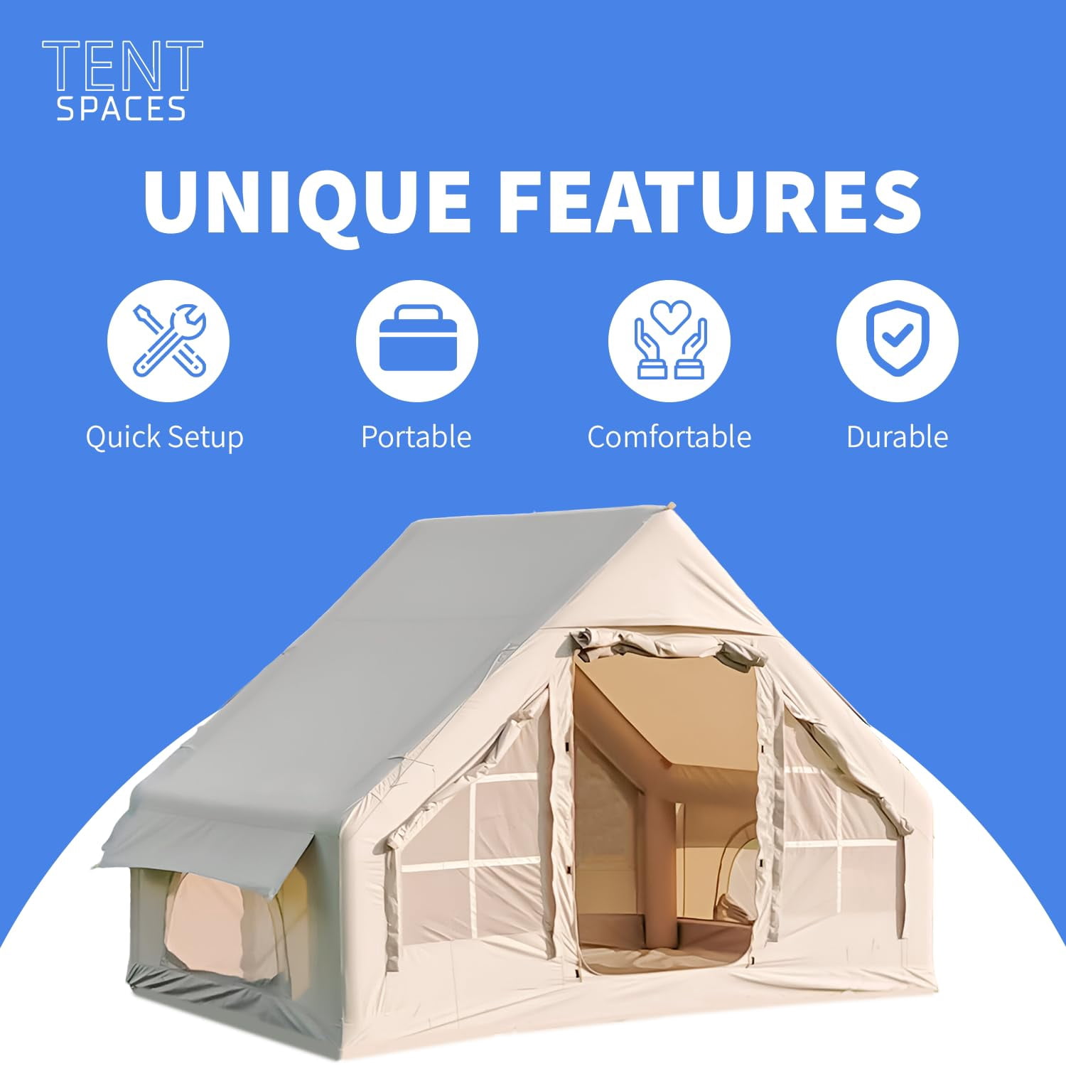 Tentspaces - Inflatable Tents for Camping , Glamping Tent, Blow Up Tent, Lightweight, 3 Person (Regina 3200)