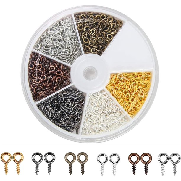 6 colores, 600 piezas de pasadores de tornillo pequeños, cierres y ganchos de plata roscados para hacer joyas (600) caja de clavos de cuerno de oveja
