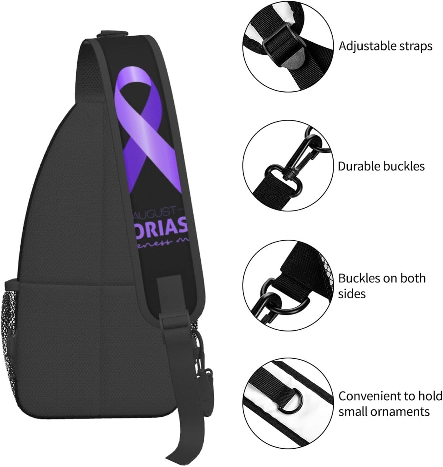 Psoriasis Awareness & Eczema Awareness Orange Purple Ribbon Sling Bag Crossbody Hiking Travel Chest Bags Backpack Shoulder Daypack for Women Men