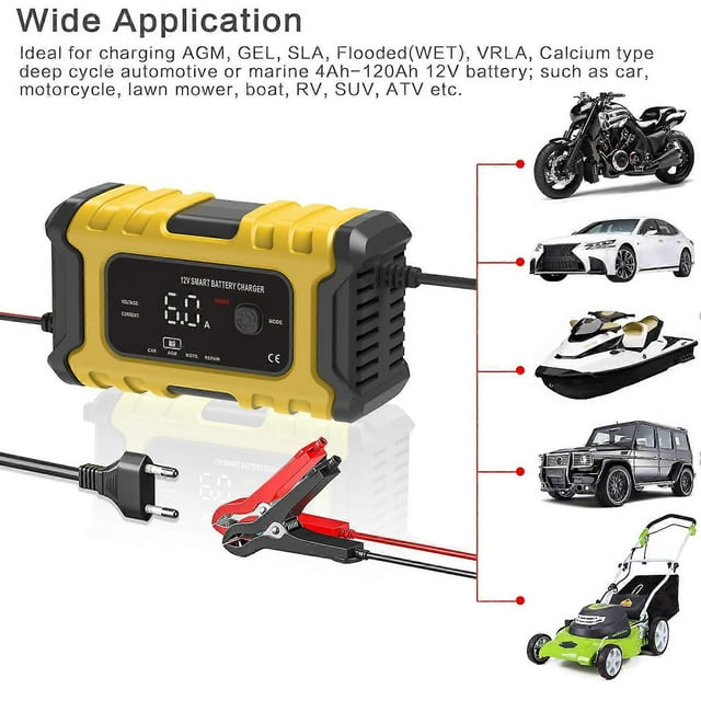compatible 12V6A Battery Smart Charger Car and Motorcycle Battery Charger Digital Repair Charger Red Australian Standard_Perfect Gift
