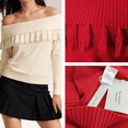 thumbnail image 6 of Trendy Womens Off The Shoulder Sweater with Handemade Fringe Fall Fashion Sweaters for Going Out, 6 of 8