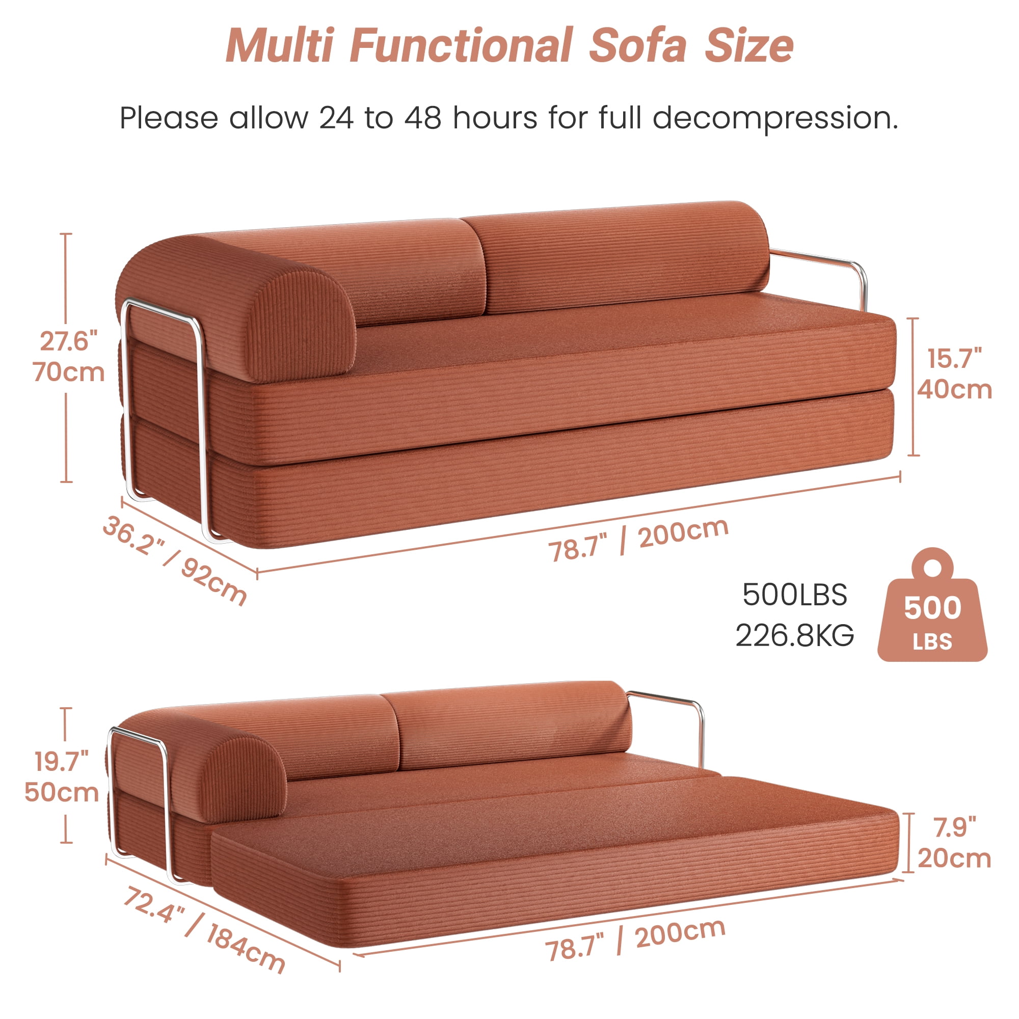 COOLHUT 78.7" W Combination Sofa, High Rebound Density Sponge Sofa Couch, Two Forms Floor Couch Three Seats Sofa Bed for Living Room, Bedroom, Coffee