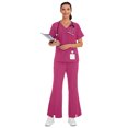 thumbnail image 5 of cimmuovere 2pcs Solid Color V-Neck Short Sleeve Top And Slit Pants Lab Coat Nurse Uniform Scrub Set Service Uniform Scrub Set For Pet Clinics, Private Care And Hospital, With Pockets, 5 of 6