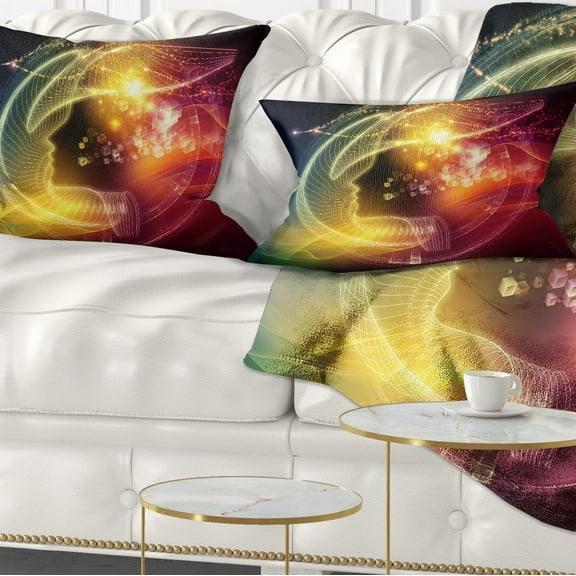 Designart Illuminating Human Head Fractal - Abstract Throw Pillow - 12x20