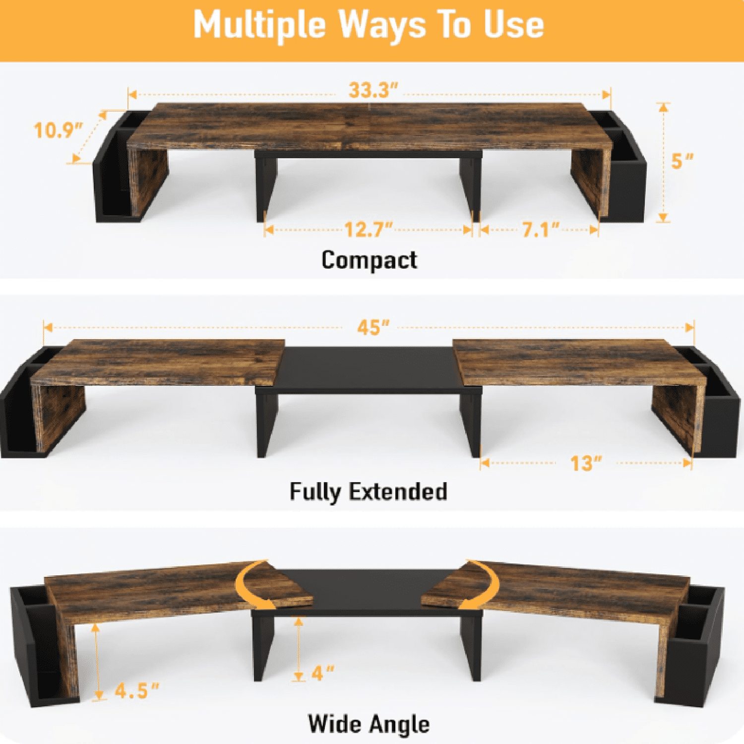 Simple Houseware Desk Dual Monitor Stand Riser with Drawer, Rustic Brown