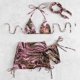 thumbnail image 3 of Womens Lace Up Bathing Suits Ladies 4 Pieces Swimsuit Floral Print Halter Bikinis Set with Beach-Skirt for Beachwear Ins pattern 3 XL, 3 of 4