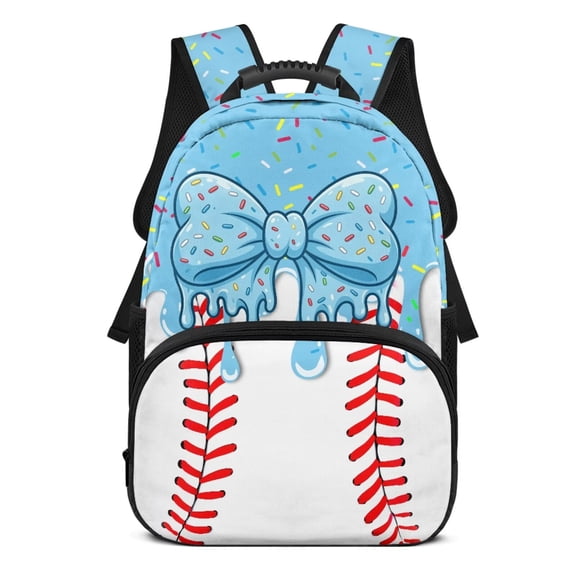 Yspwyqan School Backpack for Kids, 17 Inch Lightweight Large Capacity with Front Pockets, Double Zipper Ice Cream Drip Baseball Bow Bookbag for Elementary Middle High School