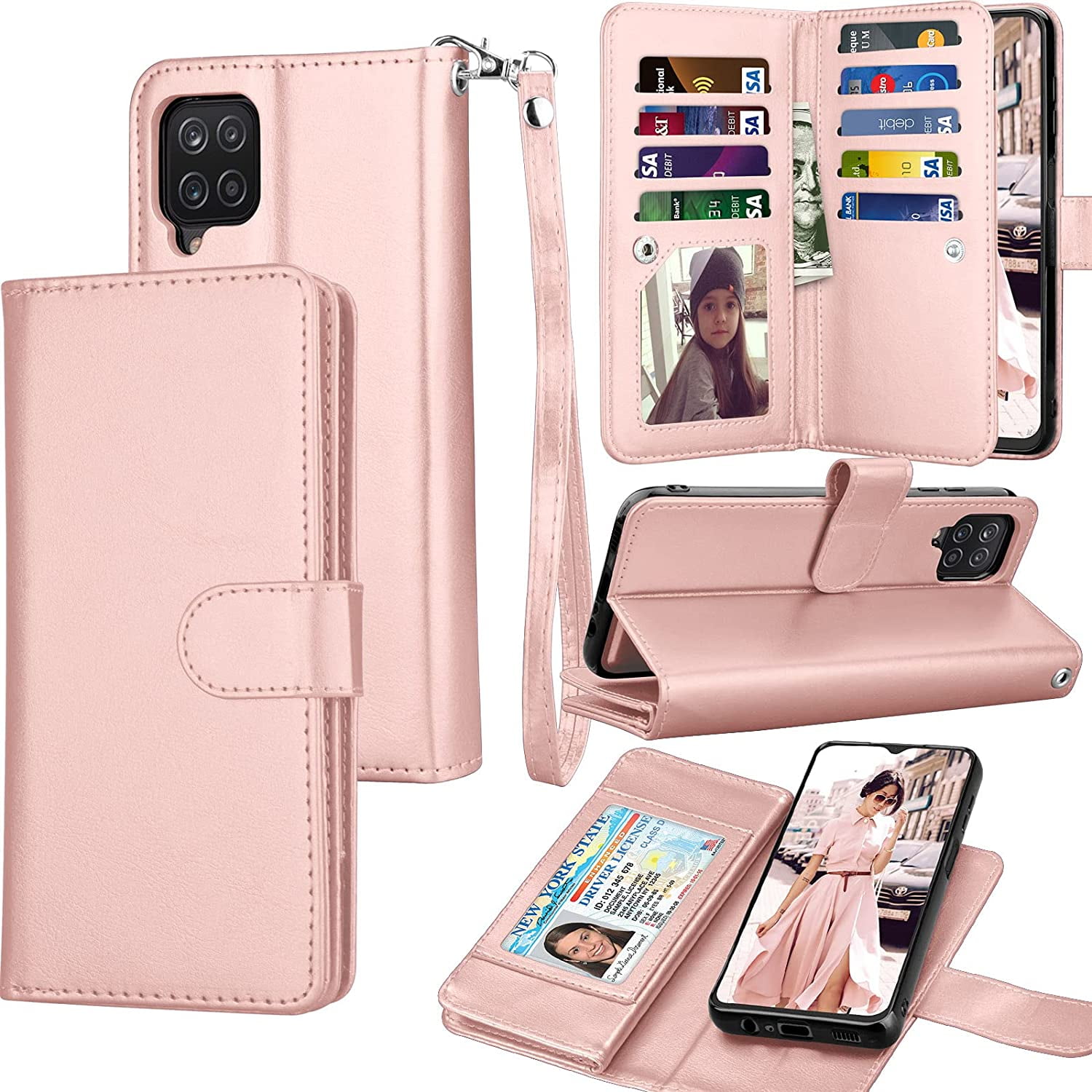 Galaxy A12 Case Galaxy A12 Wallet Case Tekcoo Luxury Pu Leather Cash Credit Card Slots Holder Carrying Flip Cover Detachable Magnetic Hard Case Kickstand For Samsung Galaxy A12 21 Rose Gold