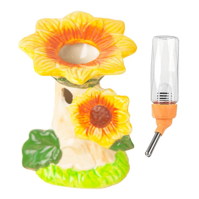Botella de agua para hámster, diseño de girasol, fácil de limpiar, accesorios de cerámica para jaulas de hurones, chinchillas y animales pequeños.