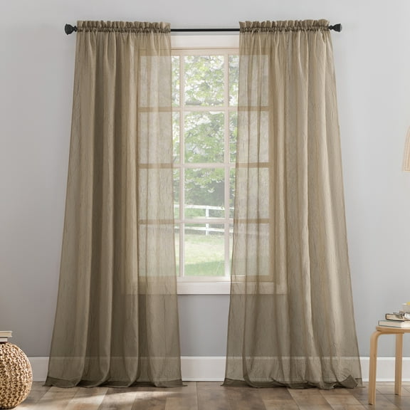 No. 918 Jillian Crushed Voile Sheer Rod Pocket Curtain Panel, 51" x 95", Taupe, Adult