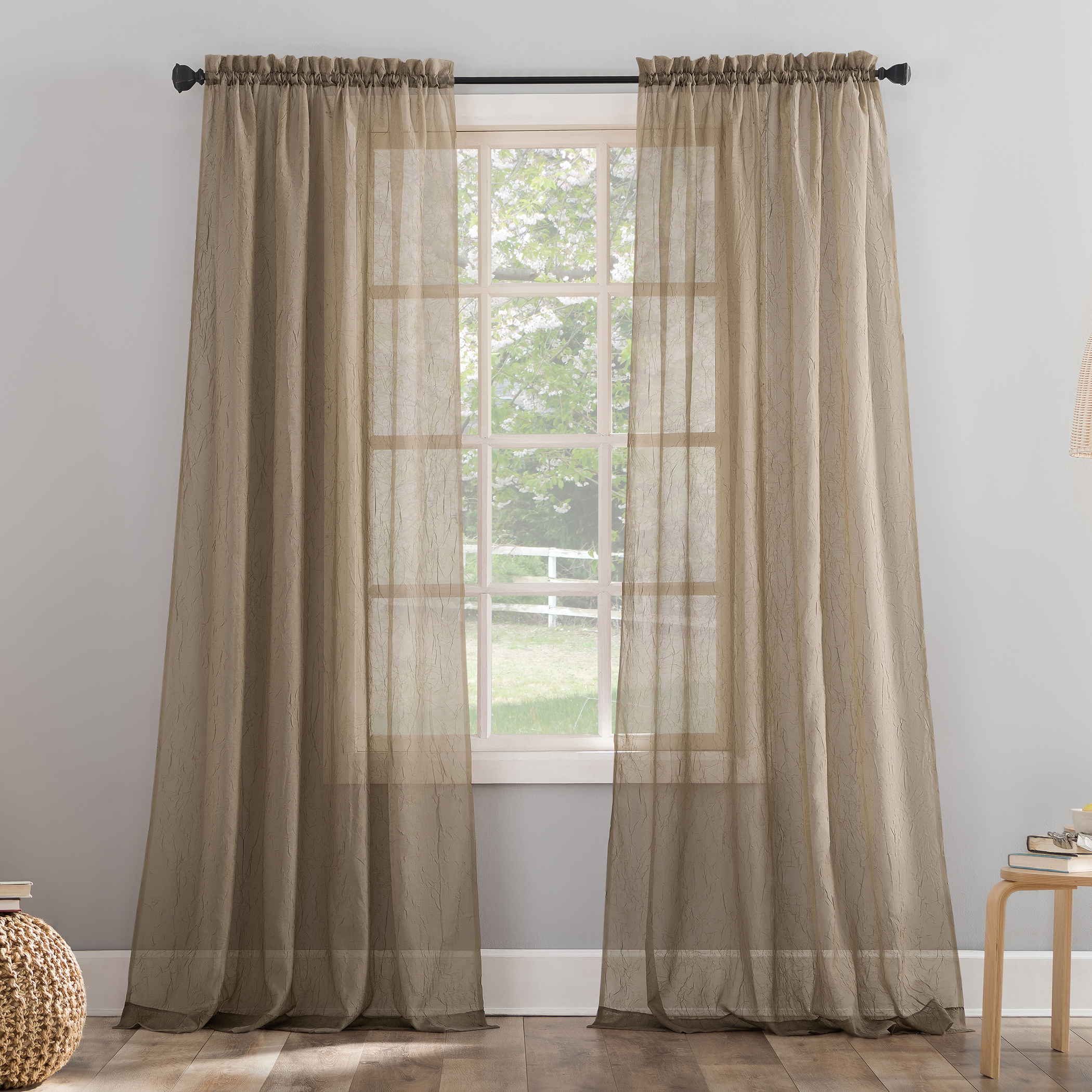 No. 918 Jillian Crushed Voile Sheer Curtain Panel, 51" x 84", Taupe