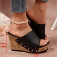 thumbnail image 6 of Dakaela Women's Platform Wedge Sandals Comfortable Open Toe Cork Wdges Slides Leather Dressy Casual Summer Beach Shoes Black Size 6.5, 6 of 9