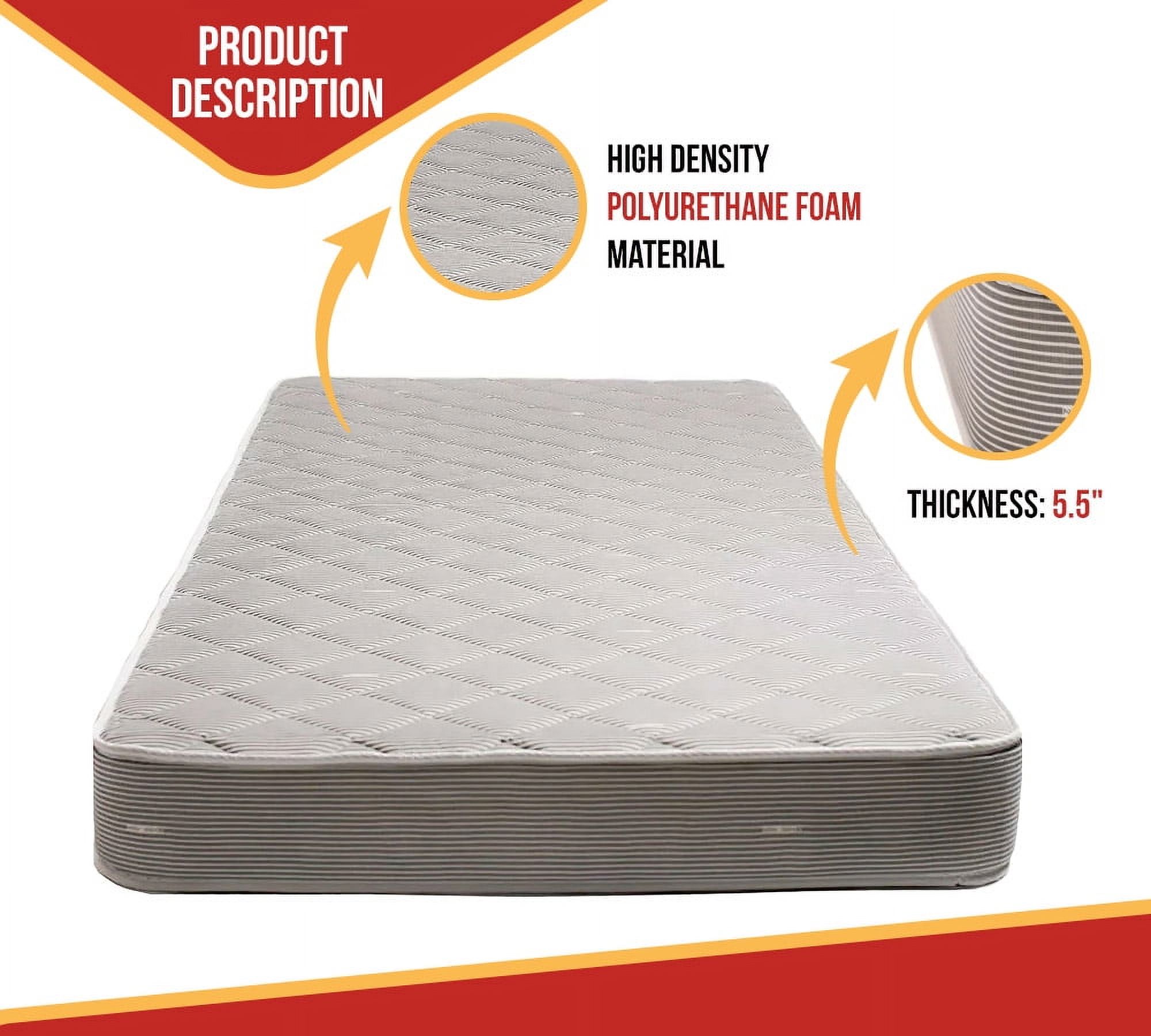 5.5 Inch Mattress for RV Trailer & Camper 38"x80" - Luxury Foam with Pinstripe Design & Quilted Cover Both Sides - Breathable Trailer Bed Mattress for Truckers