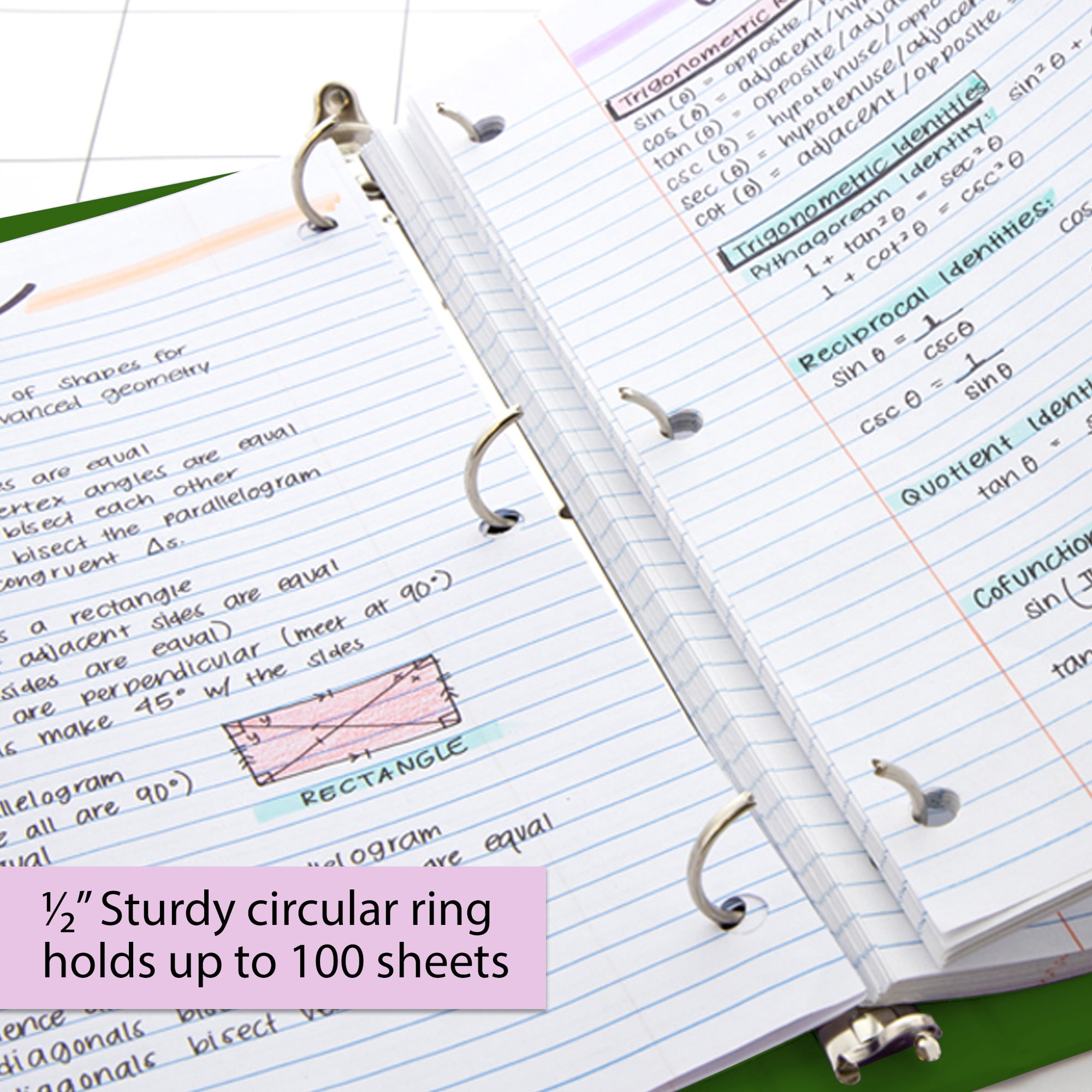 BAZIC 3 Ring Binder 1/2" Economy View Binders Green, Hold 100 Sheets, 12-Count