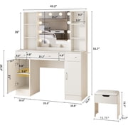 Vabches Modern Vanity Desk Set with Large Mirror and Stool, Large Makeup Table Set with 3 Drawers, 2 Cabinets & Storage Stool, Adjustable Lighting Colors