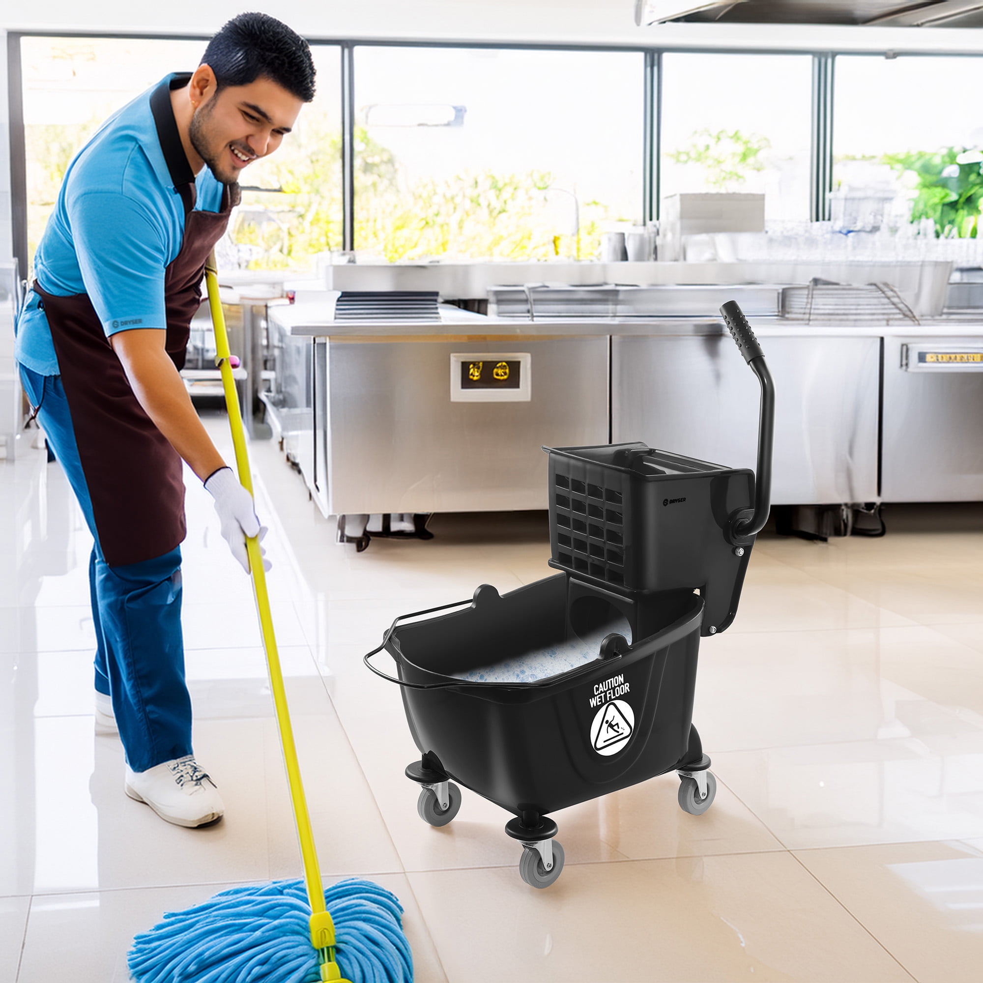 Dryser Commercial Mop Bucket with Side Press Wringer, 26 Quart, Black