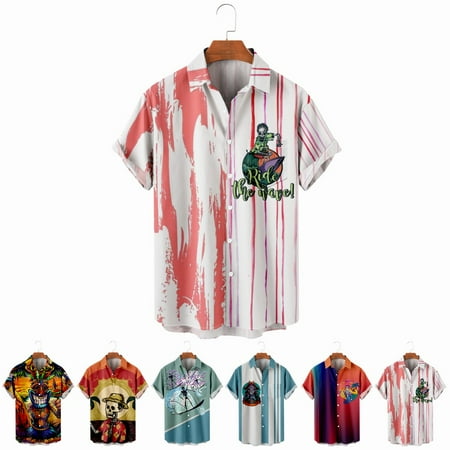 

LANLIN Hawaii Big Men s Button Down T-Shirts Vintage Retro Costume Plus Size Men