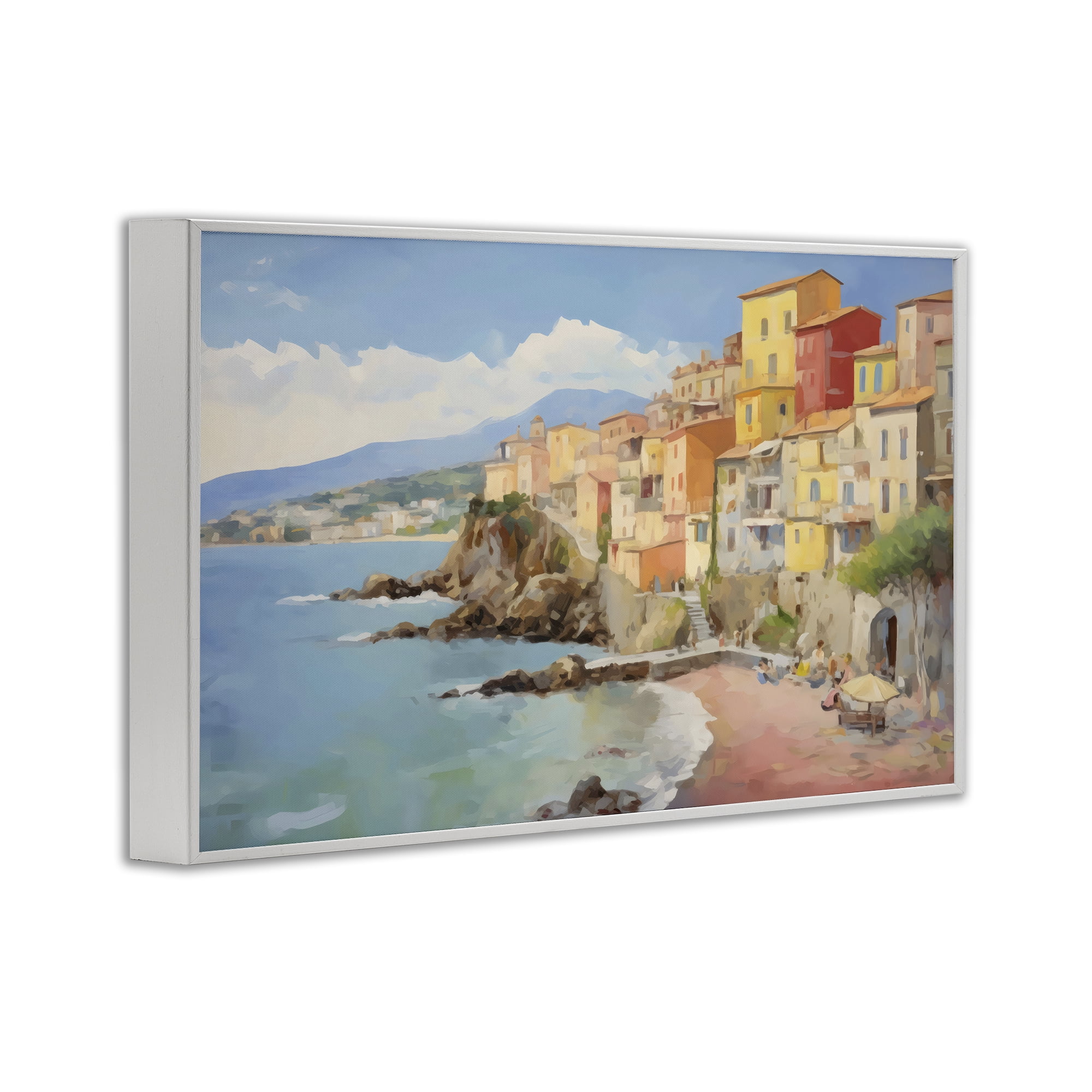 Stupell Industries Colorful Coastal Town by Sea White Framed Giclee Art, design by Creative Studio